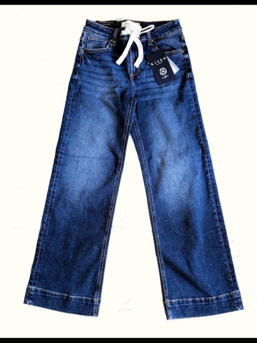 Risen "Palazzo" Wide-Leg High-Rise Jeans | 27" | Blue Denim | NWT | Drawstring